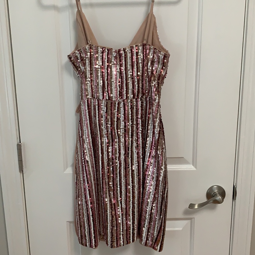 BCBG MAXAZARIA Multi Color Sequin Wrap Mini Dress - Picture 2 of 4